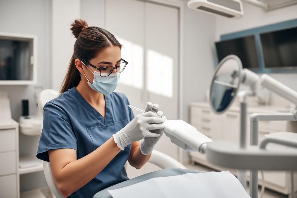 Hygienist preparing instruments for a routine dental checkup