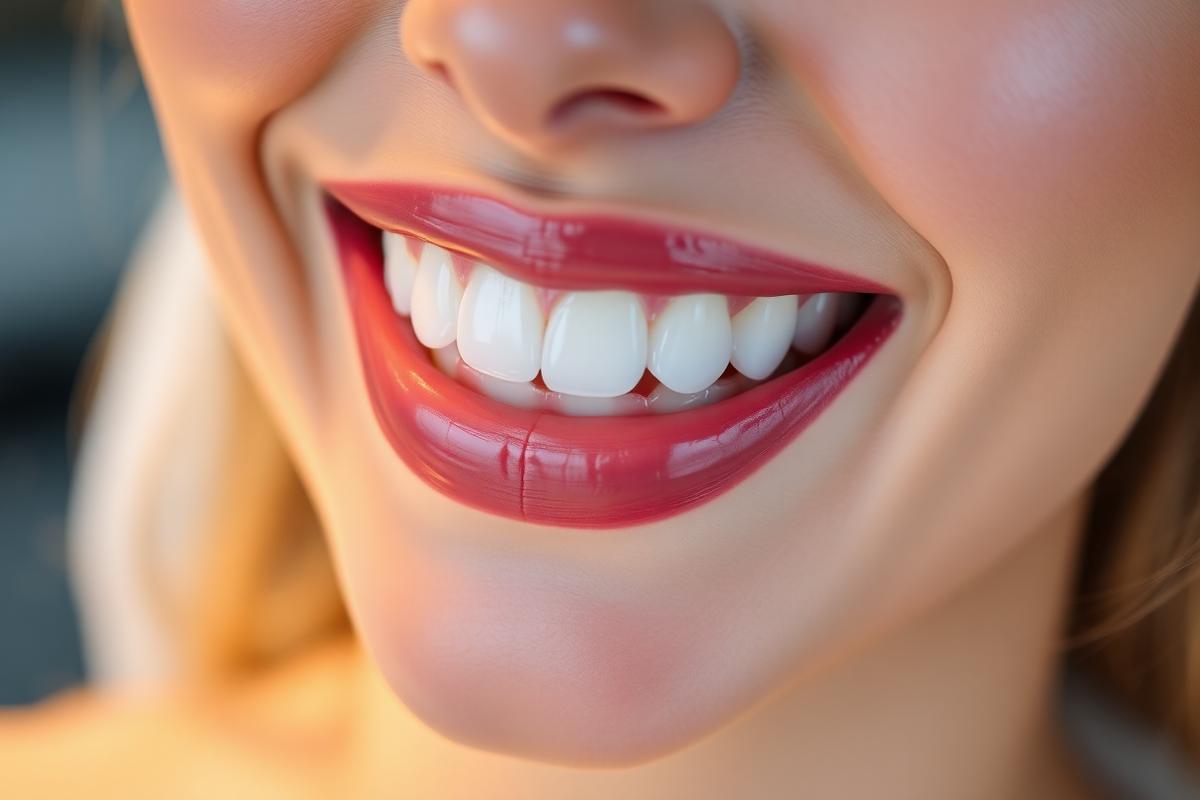 Close-up of a bright, freshly whitened smile